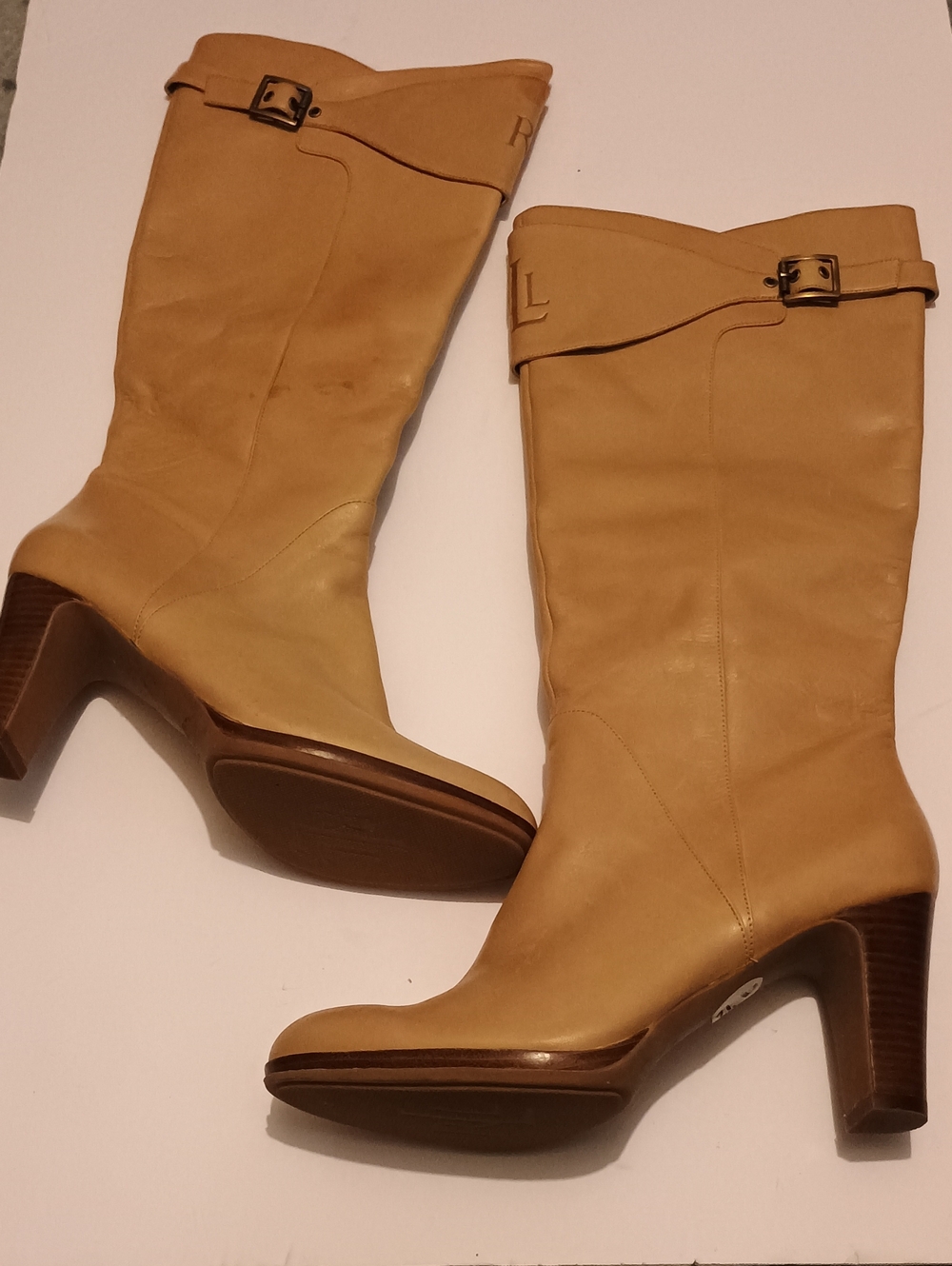 Lauren Ralph Lauren Women's Tan Leather Mid-Calf Heeled Boots